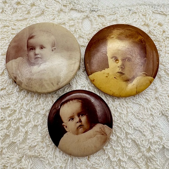 Jewelry - Antique Celluloid Baby Photo Pins